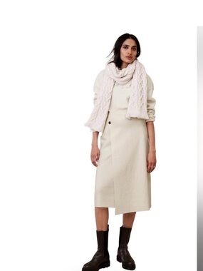 Banana Republic Romina Wool Blend Bouclé Wrap Midi Skirt – Ivory Size 12